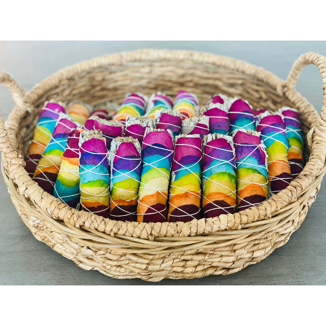 White Sage w/ Rainbow Chakra Roses Smudge Sticks in Bulk (sold individually)
