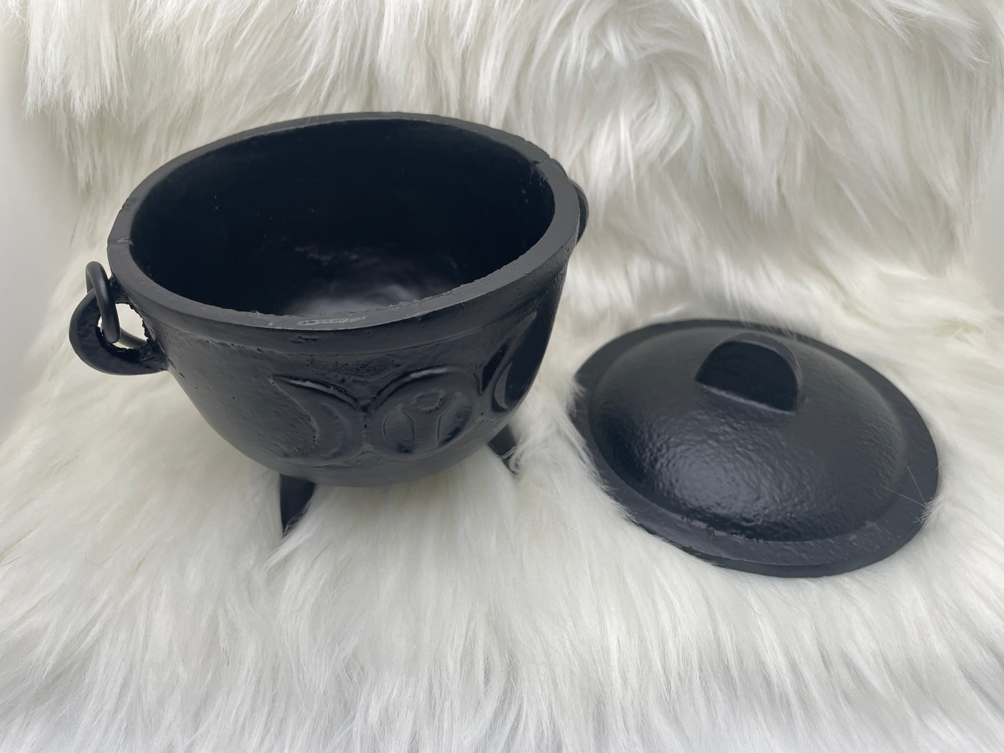 Black Metal Cauldron With Triple Moon Accent