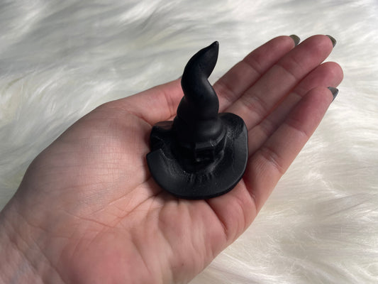 Black Obsidian Witch Hat - 2 inch Black Matte Crystal Carvings