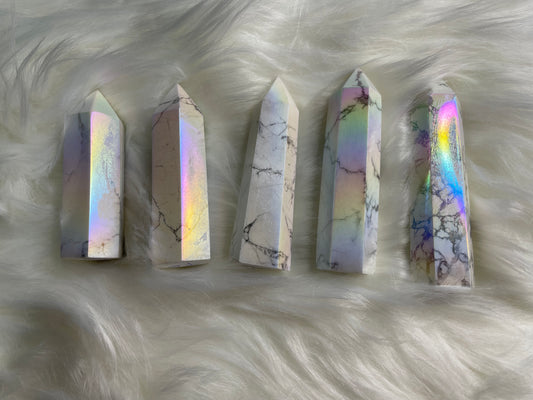 Aura Howlite Tower - Wand Point Crystal