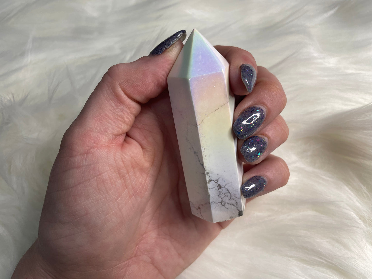 Aura Howlite Tower - Wand Point Crystal