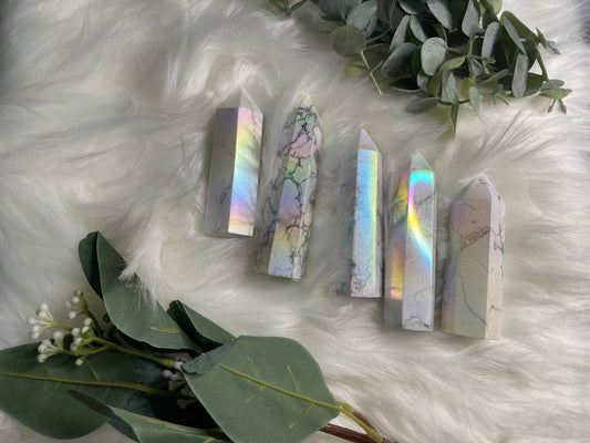 Aura Howlite Tower - Wand Point Crystal