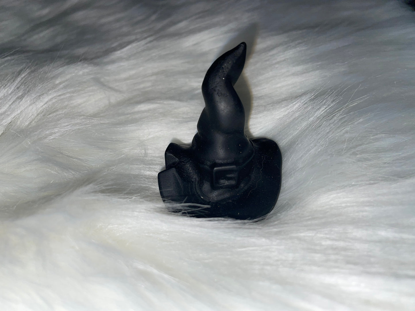 Black Obsidian Witch Hat - 2 inch Black Matte Crystal Carvings
