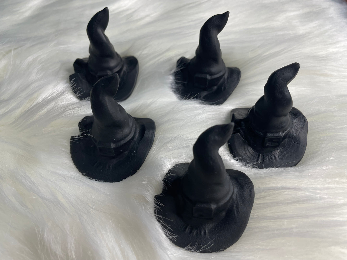 Black Obsidian Witch Hat - 2 inch Black Matte Crystal Carvings
