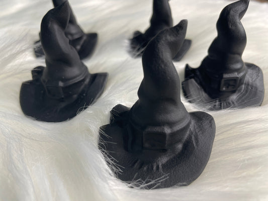 Black Obsidian Witch Hat - 2 inch Black Matte Crystal Carvings