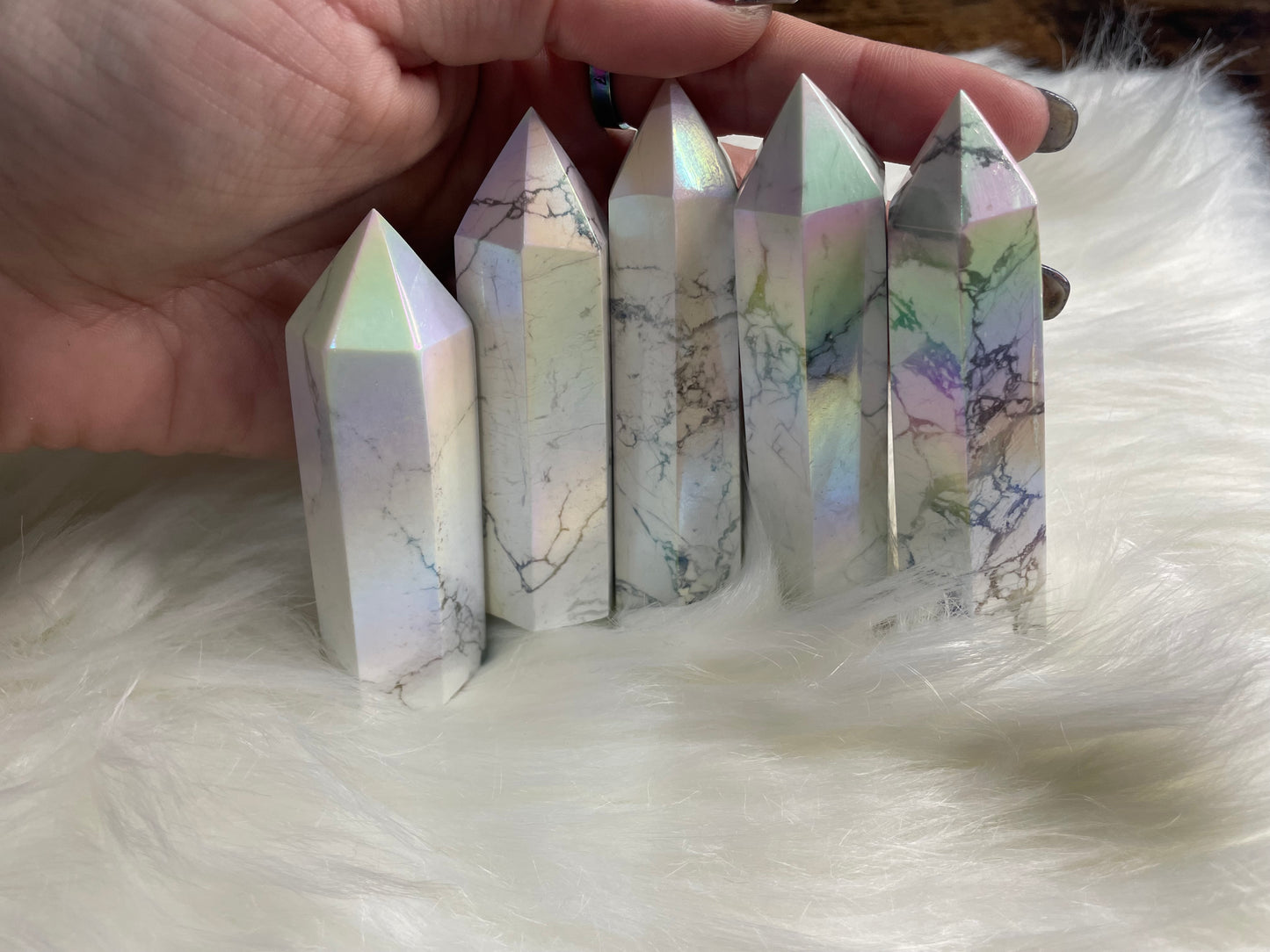Aura Howlite Tower - Wand Point Crystal