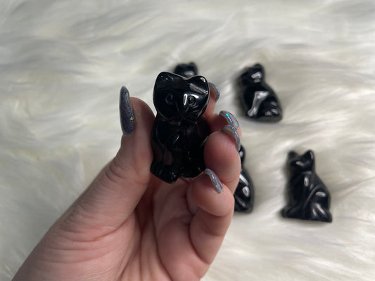 Black Obsidian Cat Crystal - 1.5 inch Crystal Carving