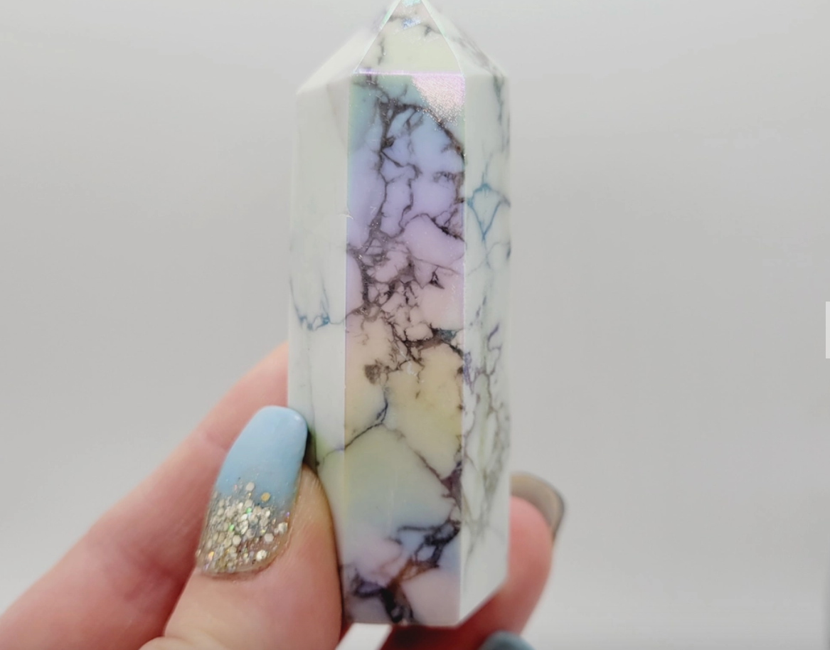 Aura Howlite Tower - Wand Point Crystal