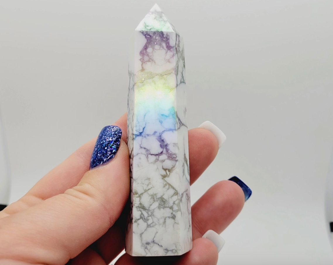Aura Howlite Tower - Wand Point Crystal